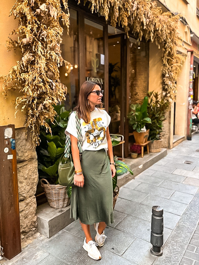 FALDA SATINADA KAKI SILVER STAR