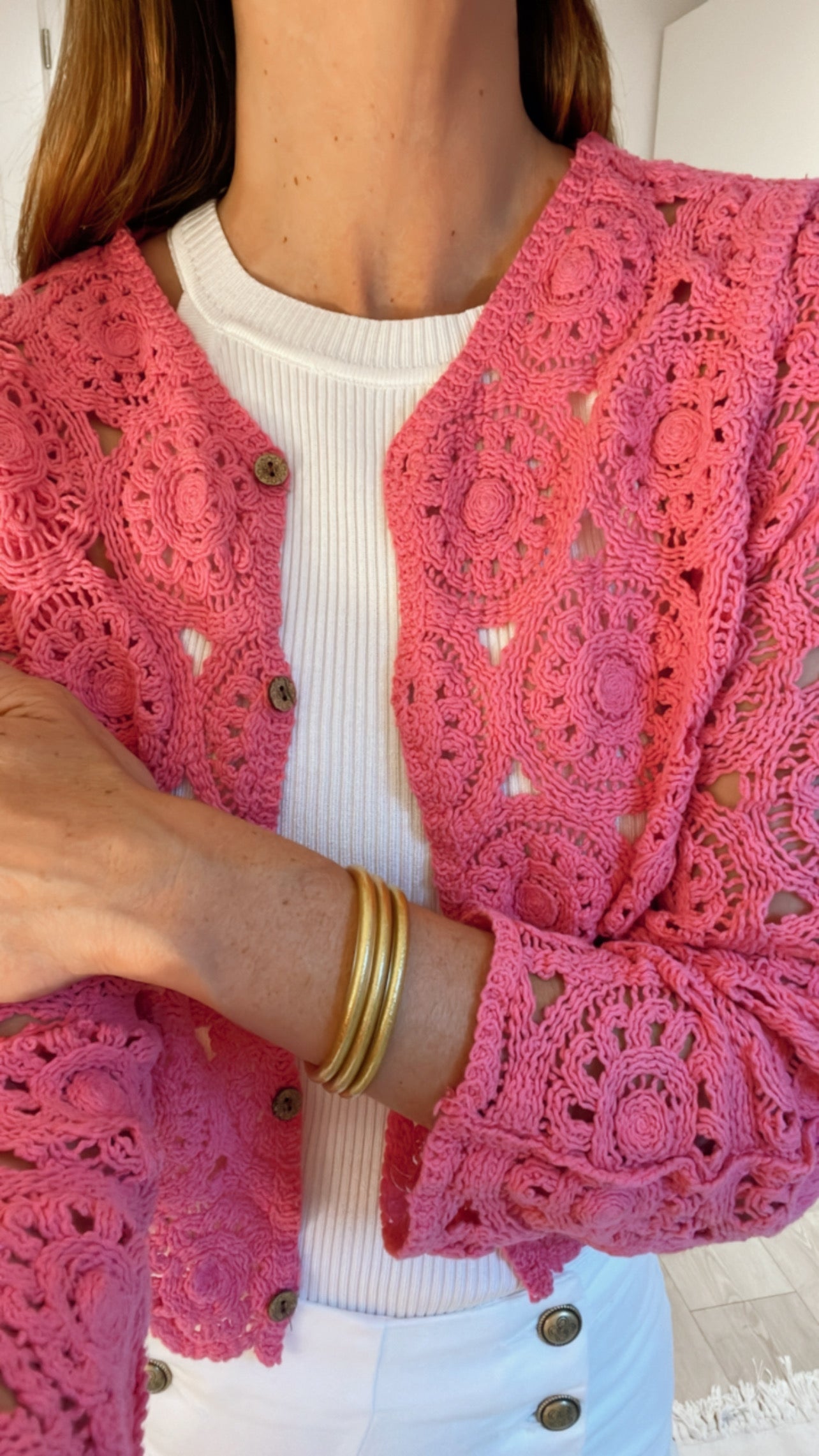 CHAQUETA CROCHET FUCSIA