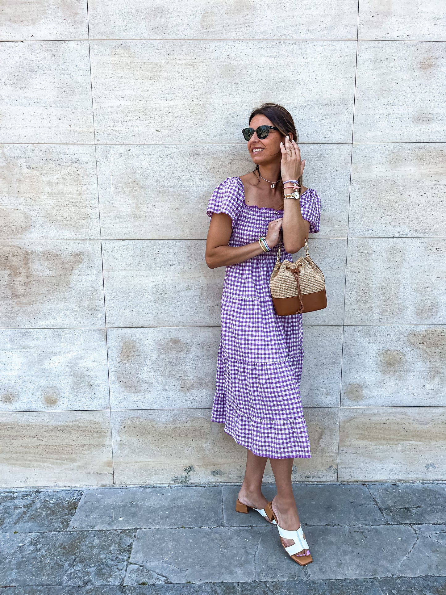 VESTIDO VICHY MANGAS- VIOLETA
