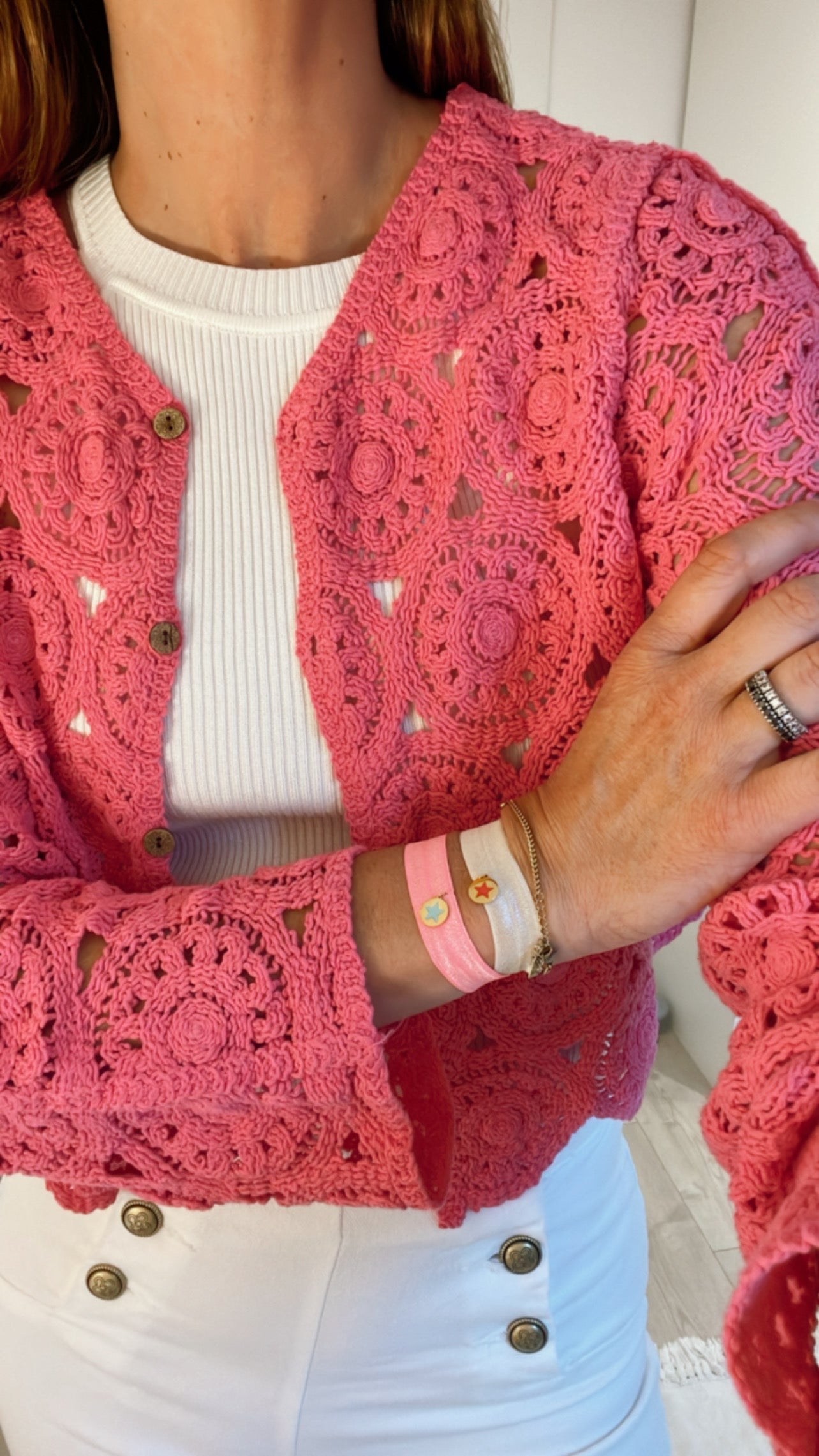 CHAQUETA CROCHET FUCSIA