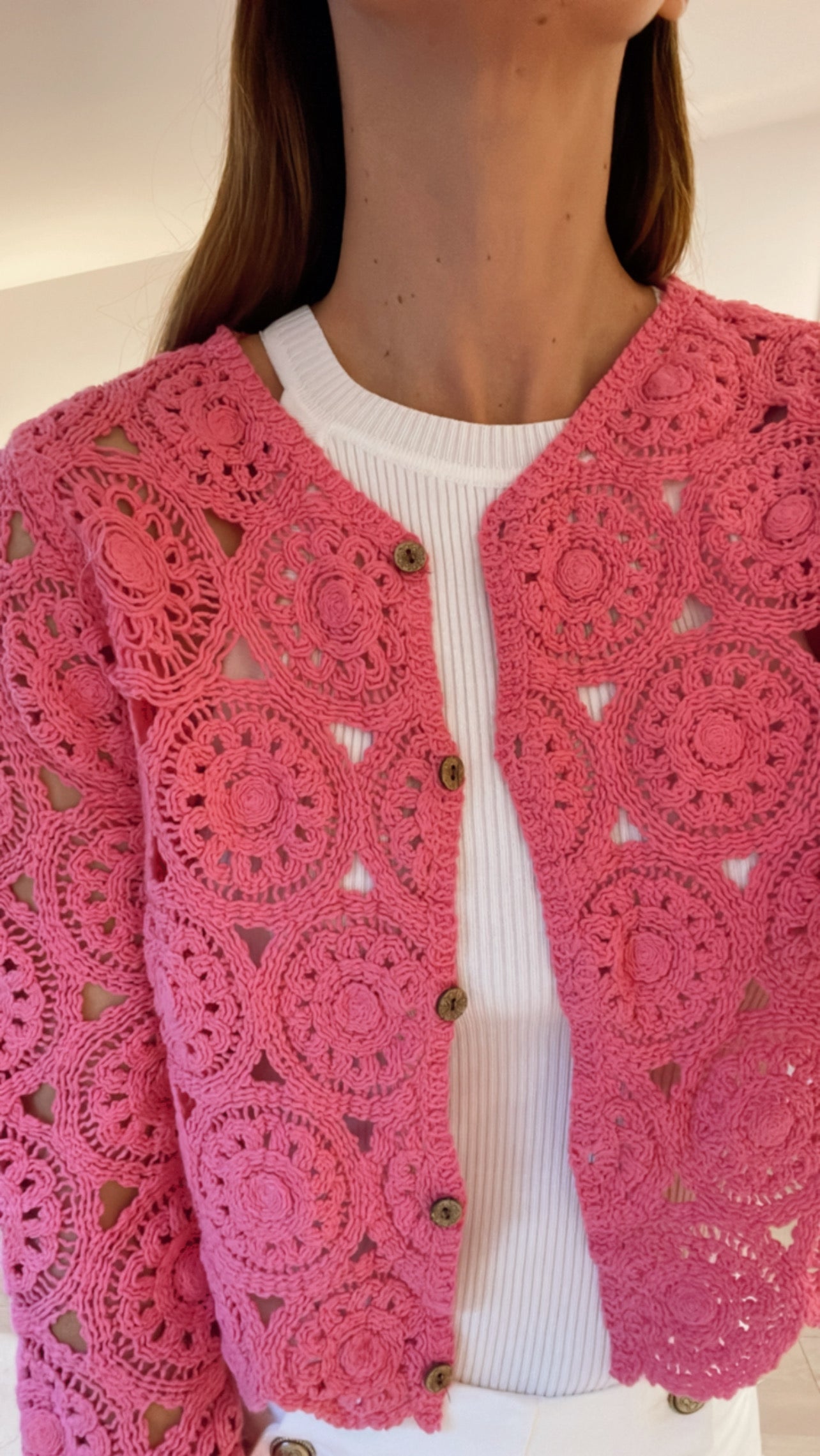 CHAQUETA CROCHET FUCSIA
