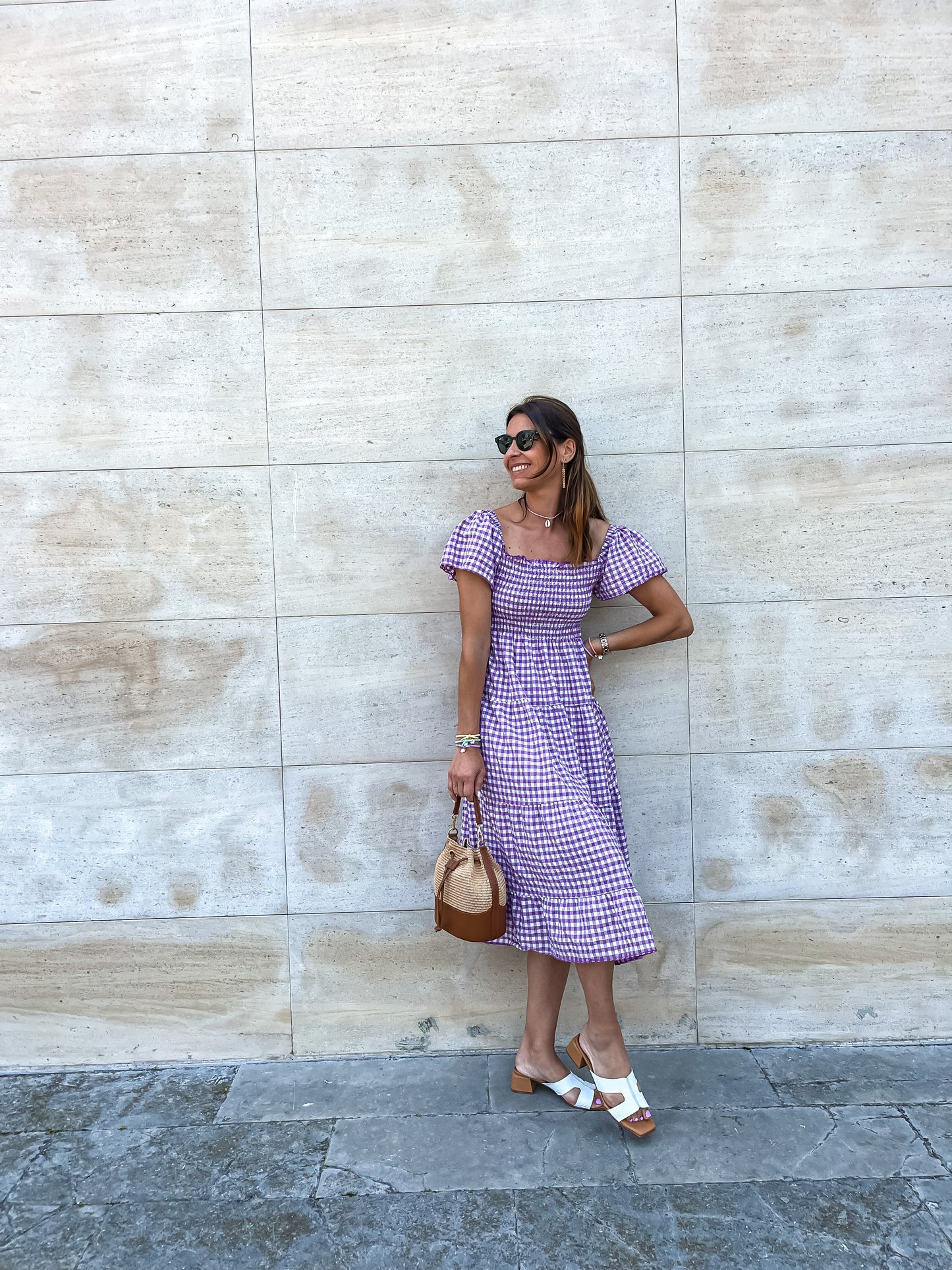 VESTIDO VICHY MANGAS- VIOLETA