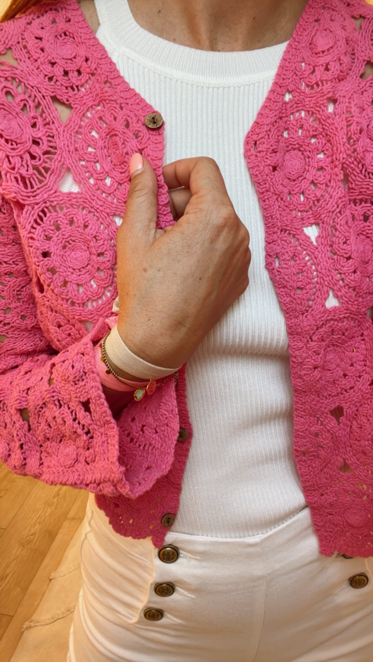 CHAQUETA CROCHET FUCSIA
