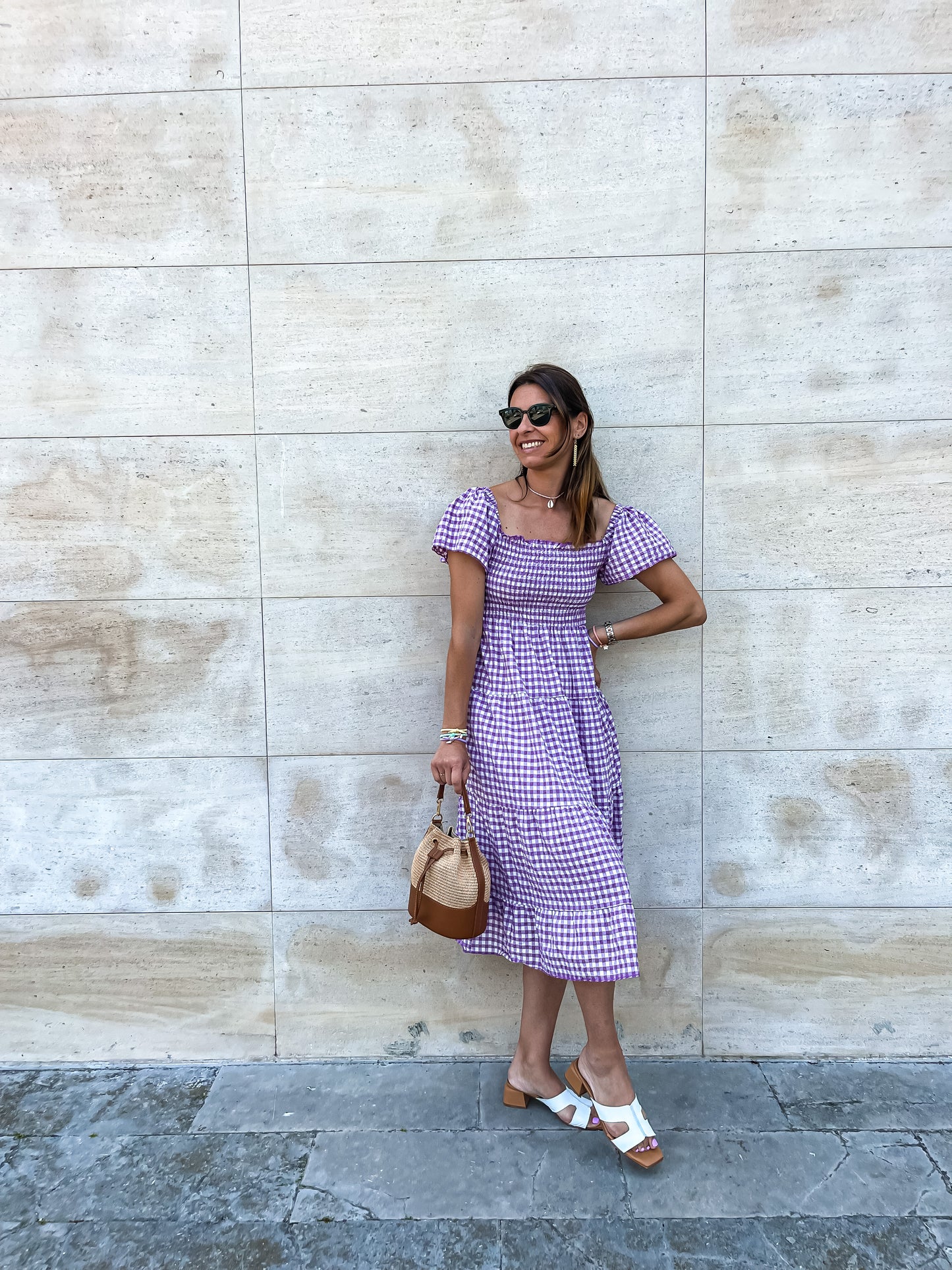 VESTIDO VICHY MANGAS- VIOLETA