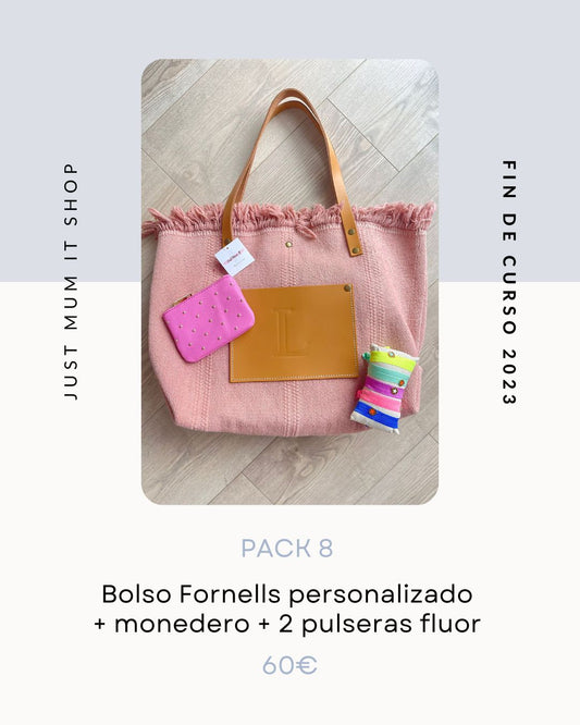 PACK 9: BOLSO FORNELLS PERSONALIZADO + MONEDERO VALERIE + 2 PULSERAS