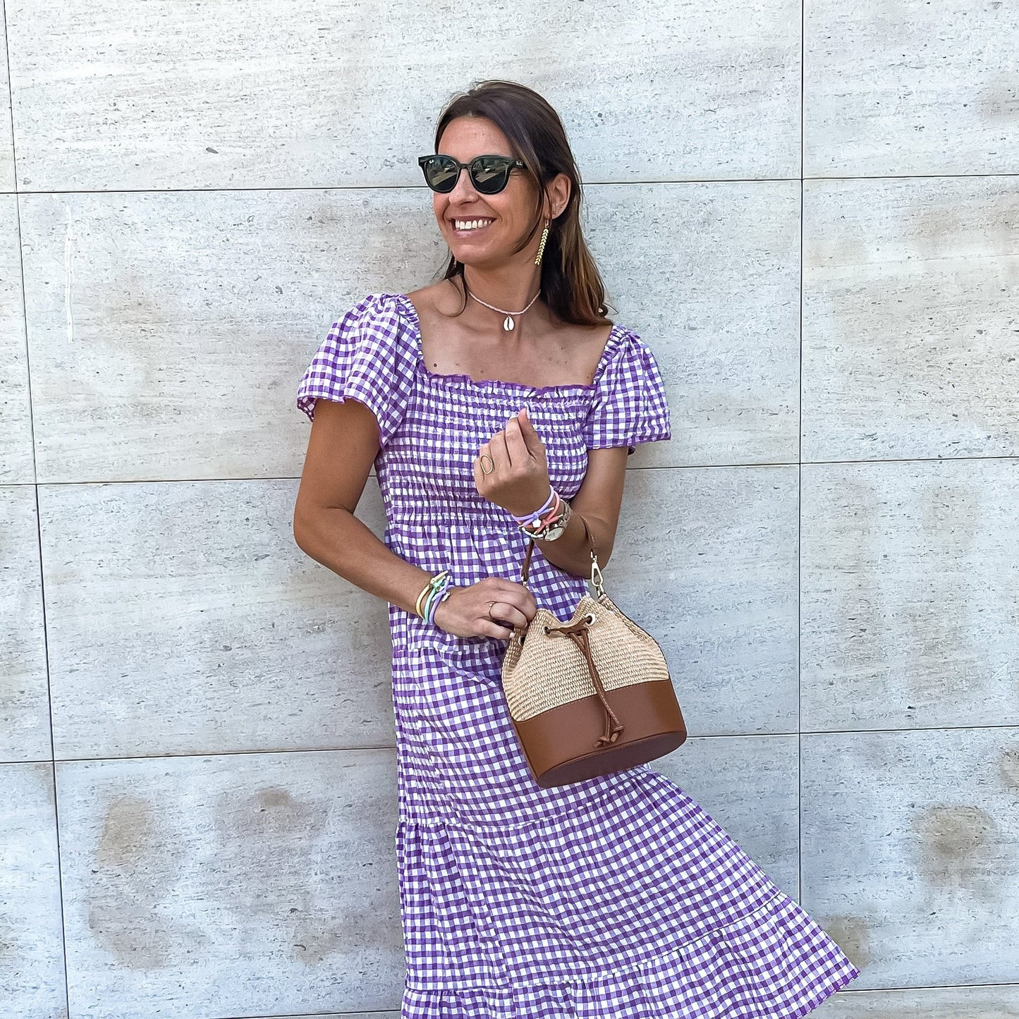 VESTIDO VICHY MANGAS- VIOLETA