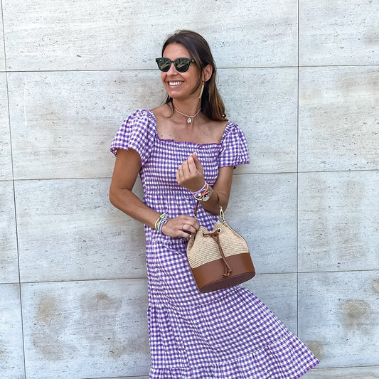 VESTIDO VICHY MANGAS- VIOLETA