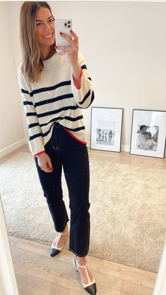 PANTALÓN FLARE - NEGRO PESPUNTE CAMEL