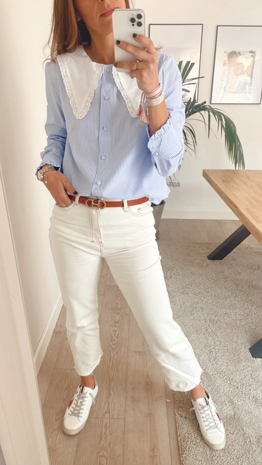 PANTALÓN FLARE - BLANCO ROTO PESPUNTE CAMEL